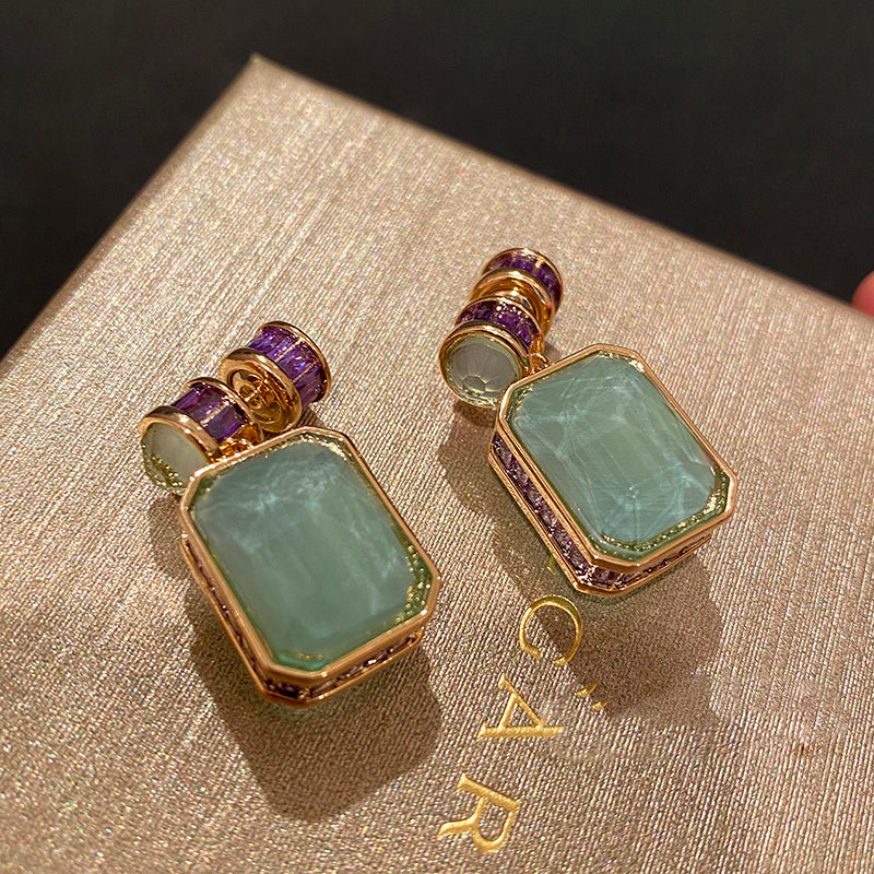 Light Green Jade Purple Diamond Earrings