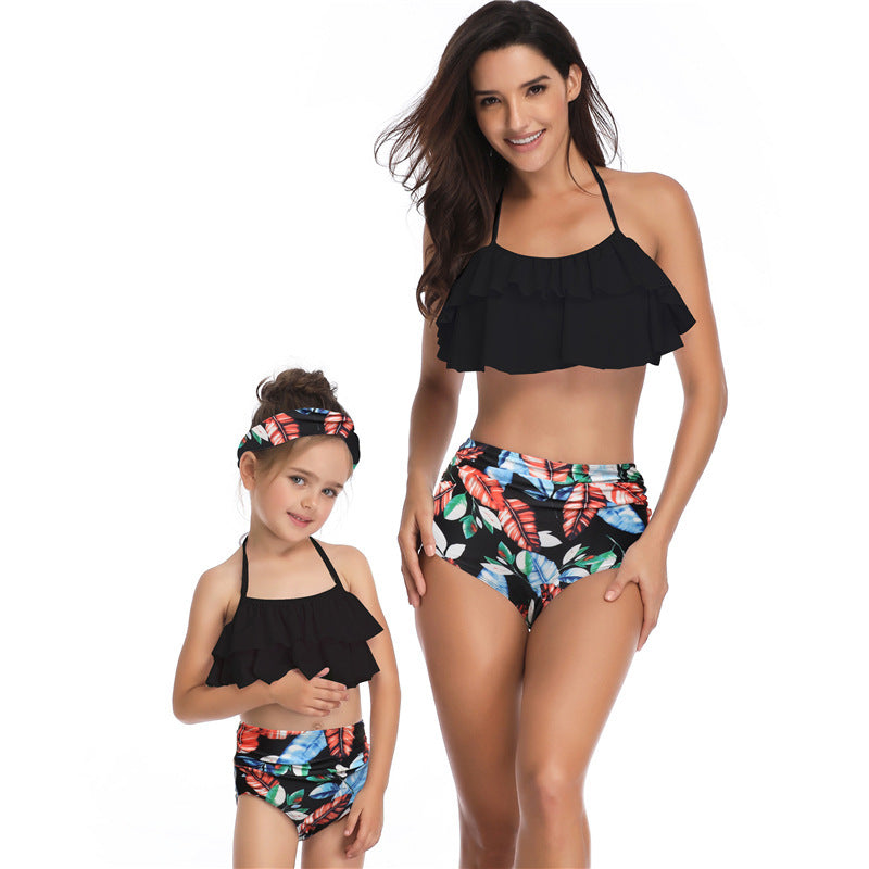 High Waist Ruffled, Mother And Daughter Swimwear